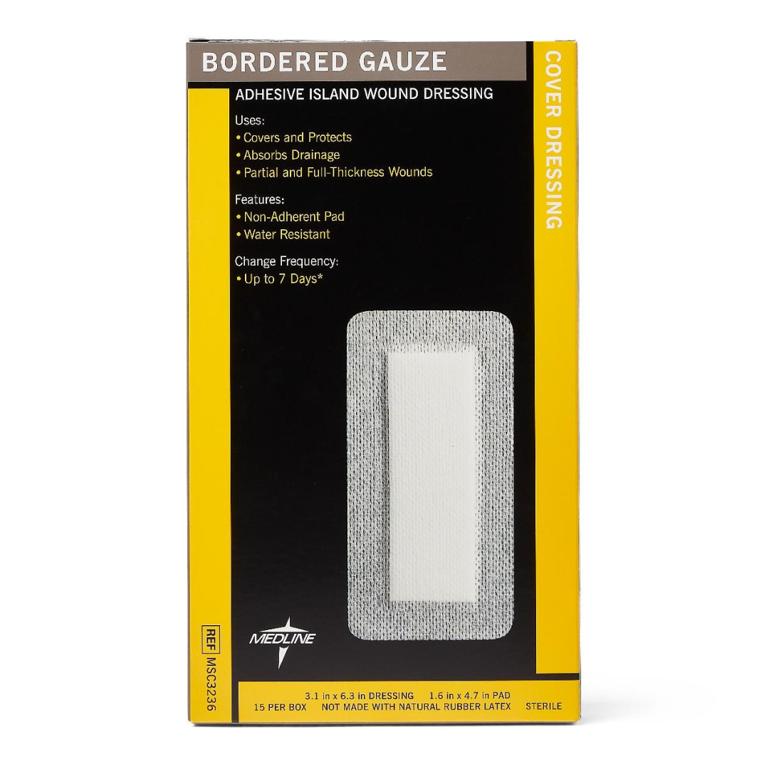 Border Gauze Adhesive Island Wound Dressing 3x6 15Ct